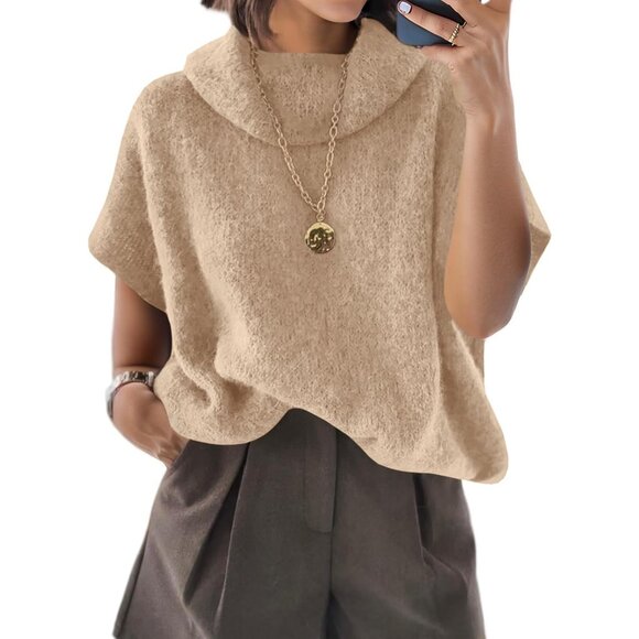 Womens Oversized Turtleneck Sweater Lightweight Batwing...
